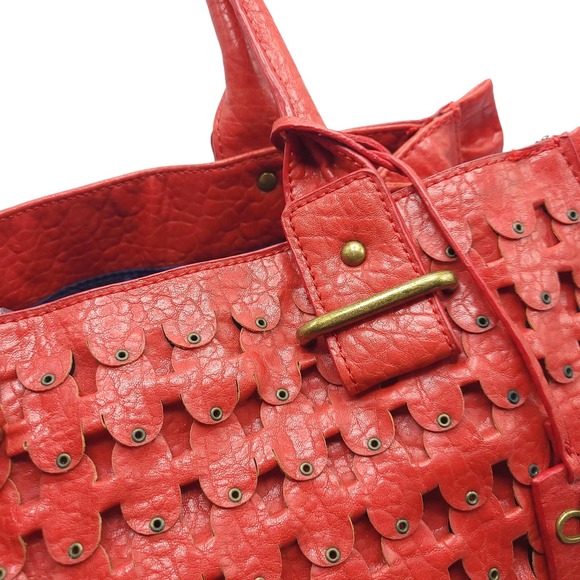 New Jessica Simpson Ruffle Purse Vegan Leather Handbag Red w/ Crossbody Strap - Picture 9 of 11